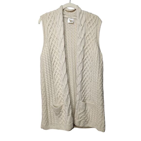 Kilronan Knitwear Sweaters - Kilronan Knitwear 100% Irish Merino Wool Cream Cable Knit Fisherman Sweater Vest